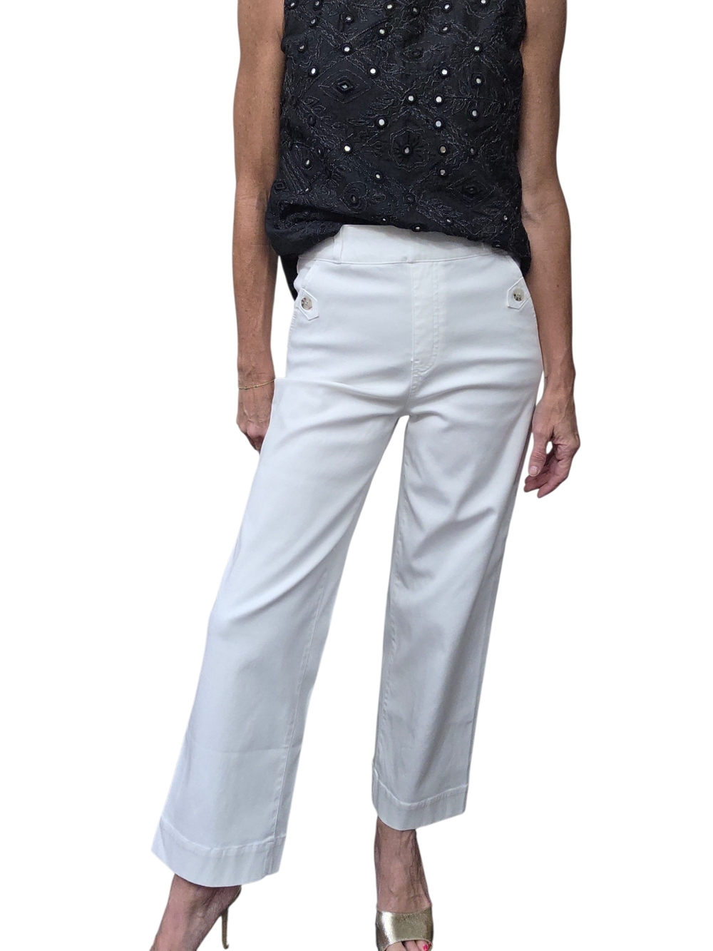 SPANX White Pull On Pants Cropped Wide Leg High Rise Stretch Size S